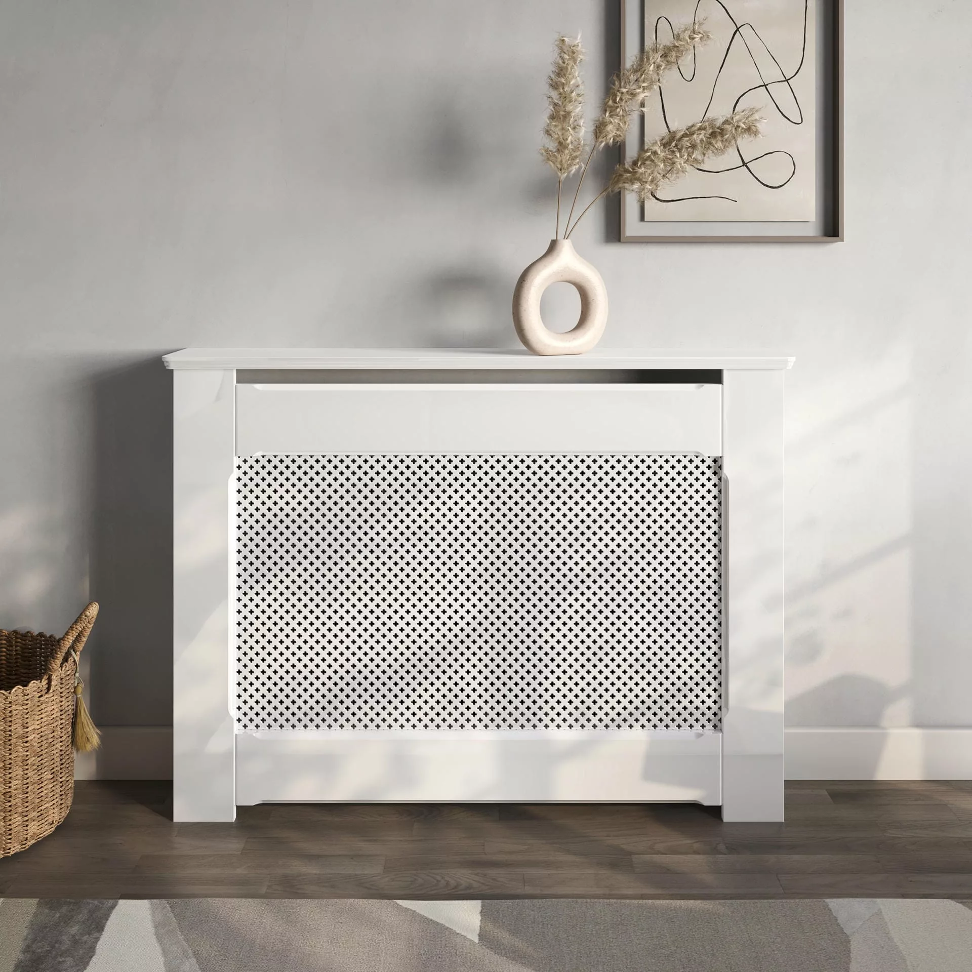 Club Crosshatch radiator cover in a pre-war room
