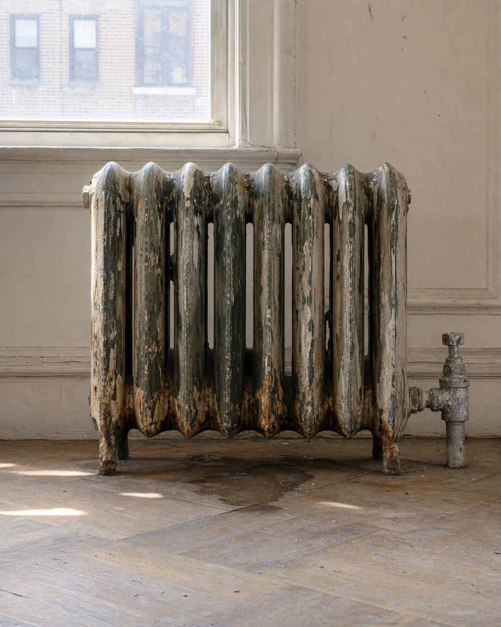 Bare cast-iron radiator before a cover was fitted