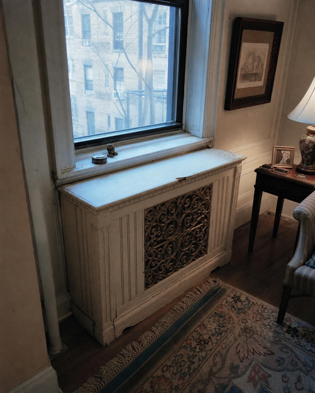 Gramercy radiator cover in a pre-war room